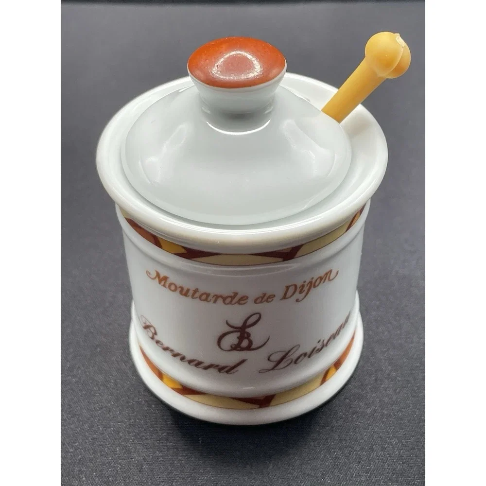 Vintage 1973‎ Bernard Loiseau Mustard Pot Jar. Made France by Edmond Fallot.